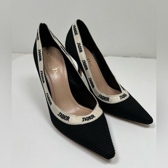 Dior Shoes - CHRISTIAN DIOR Technical Canvas Ribbon Embroidered J'Adior 100mm Pumps 38 Black
